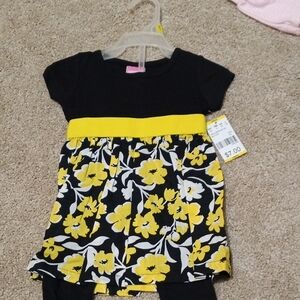 NWT 2pc Kidgets Black and Yellow Floral Dress w Leggings